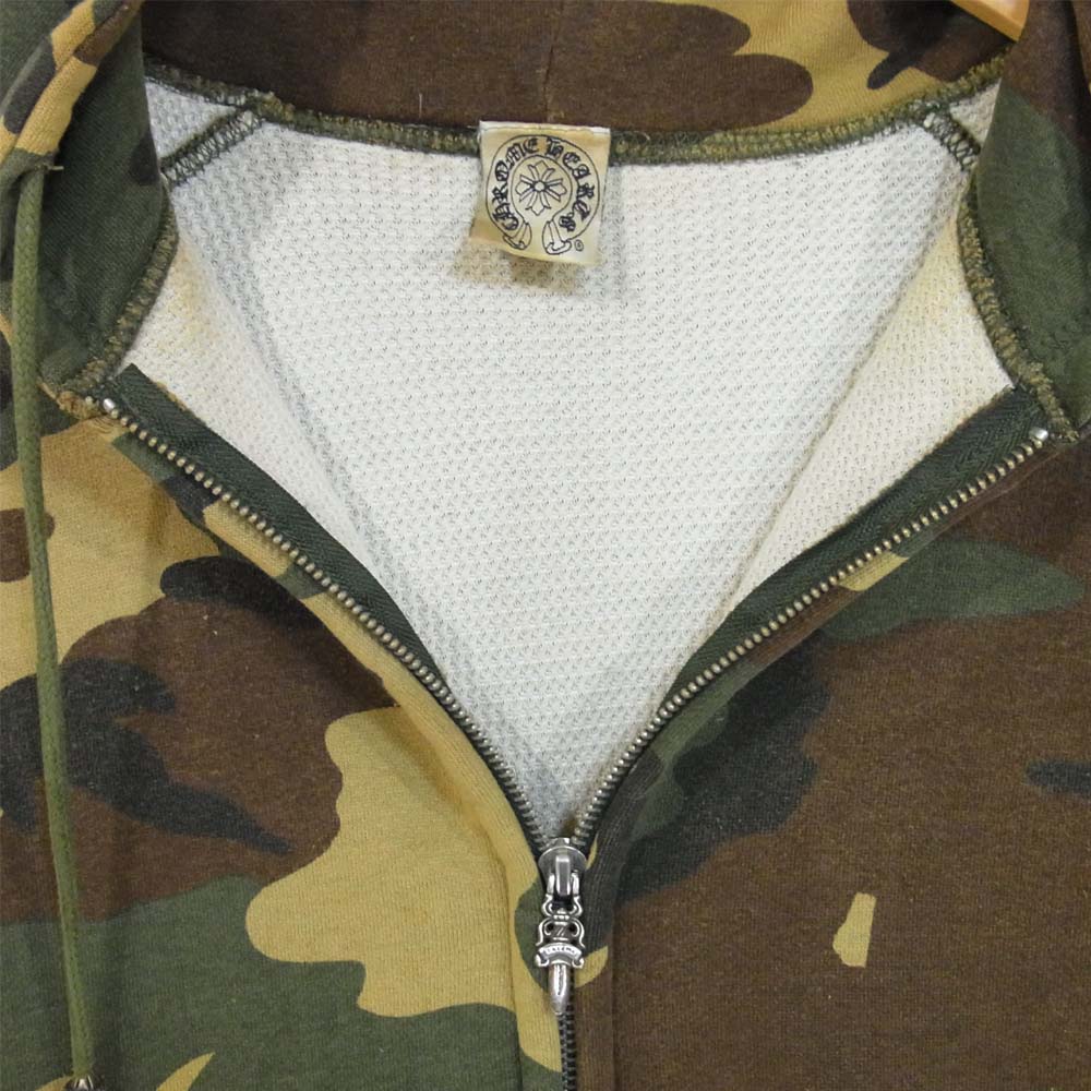 CHROME HEARTS クロムハーツ（原本無） タンクカモ ジップパーカー アーチロゴ クロス レザーパッチ CHプラス カーキ系 M【中古】