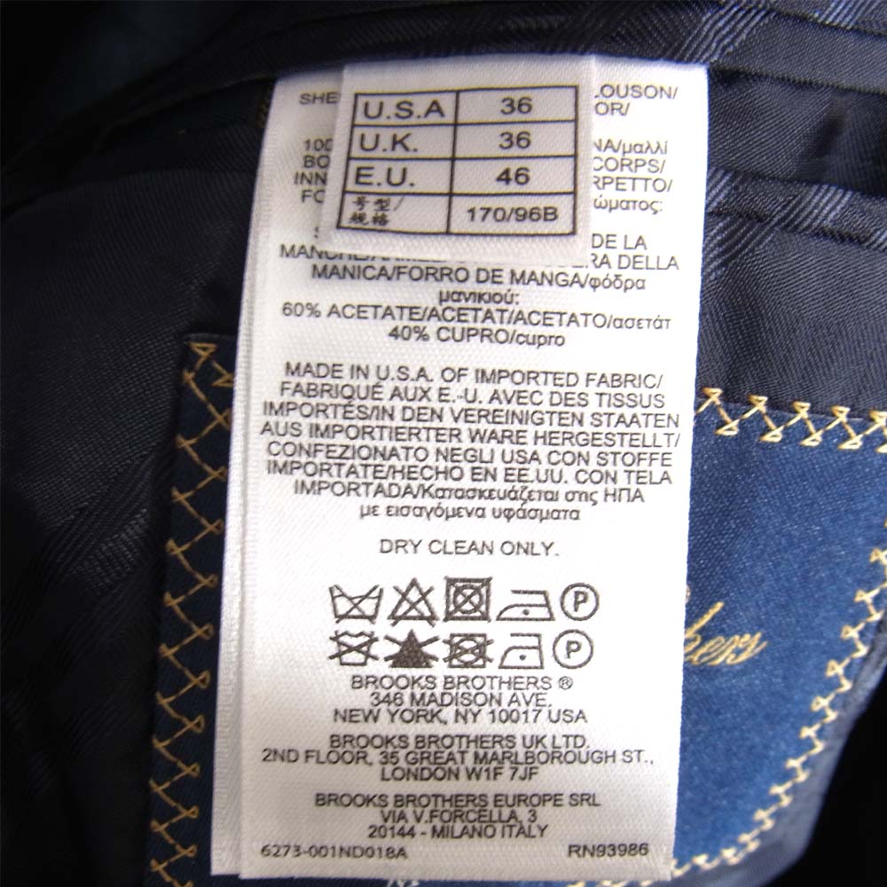 Brooks Brothers ブルックスブラザーズ 62078407001 TOMORROWLAND別注 米国製 段返り 3B ブレザー テーラードジャケット ネイビー系 46【美品】【中古】