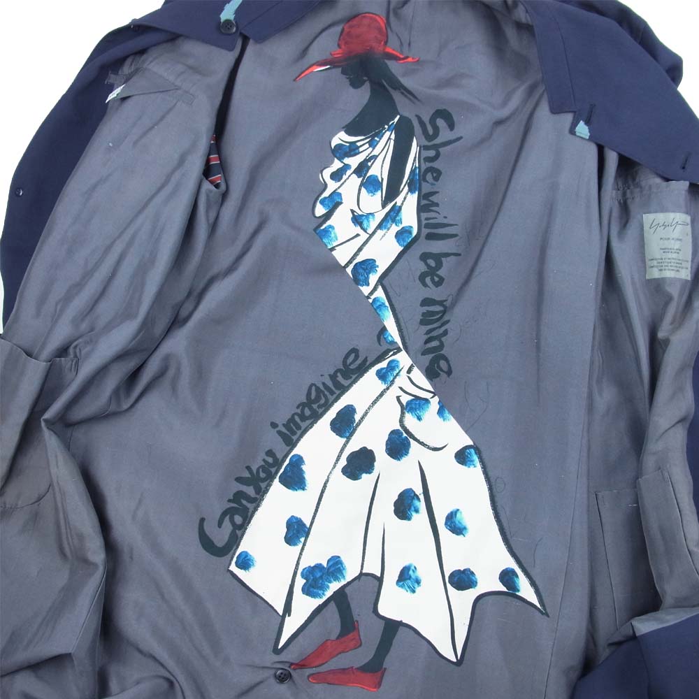Yohji Yamamoto ヨウジヤマモト 17SS 抜染 スタンドカラー リバーシブル コート  ダークネイビー系 1【美品】【中古】