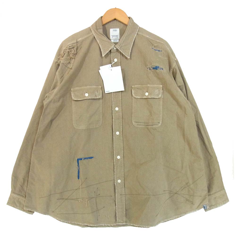 VISVIM ビズビム 120205011009 未使用品 GRAND RIVER L/S CRASH FIL EXCLUSIVE グランドリバー ロングスリーブ クラッシュ シャツ カーキ系 4【極上美品】【中古】