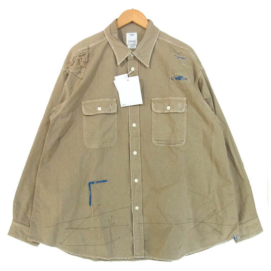 VISVIM ビズビム 120205011009 未使用品 GRAND RIVER L/S CRASH FIL EXCLUSIVE グランドリバー ロングスリーブ クラッシュ シャツ カーキ系 4【極上美品】【中古】