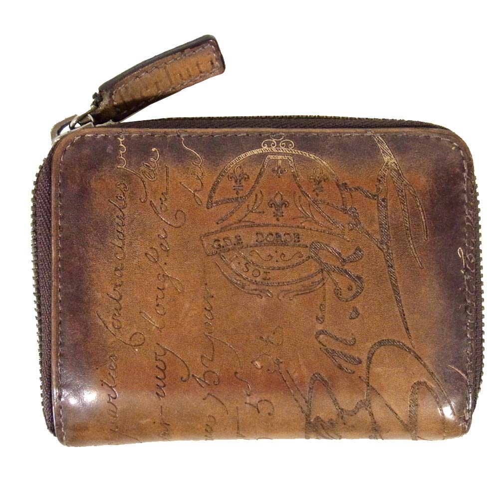 Berluti ベルルッティ カリグラフィ ラウンド ファスナー ジップ コインケース 小銭入れ ブラウン系【中古】