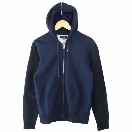COMME des GARCONS HOMME コムデギャルソンオム HD-T114 胸刺繍 袖切替 ジップ パーカー ネイビー系 S【中古】