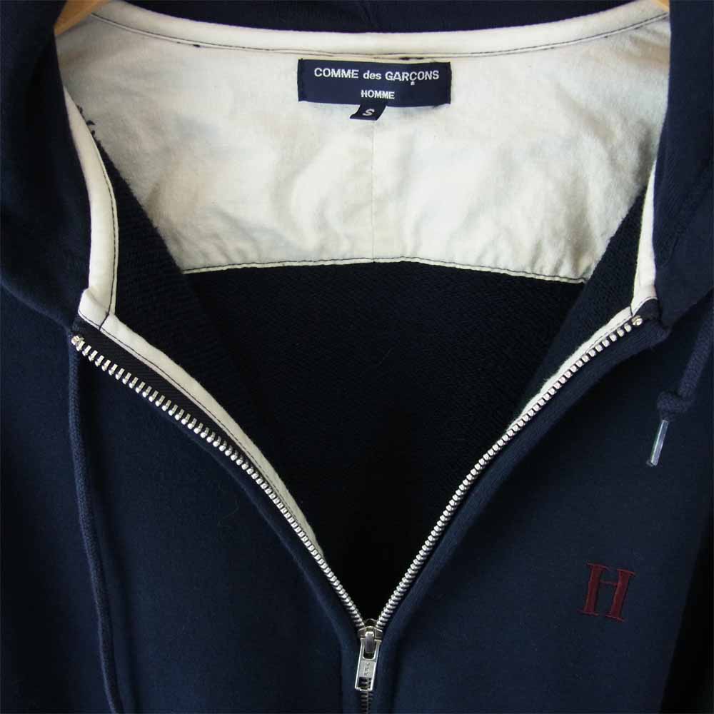 COMME des GARCONS HOMME コムデギャルソンオム HD-T114 胸刺繍 袖切替 ジップ パーカー ネイビー系 S【中古】
