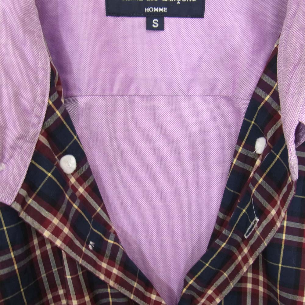 COMME des GARCONS HOMME コムデギャルソンオム HB-B050 袖 ポケット 切替 ボタンダウン チェック シャツ ピンク系 S【美品】【中古】