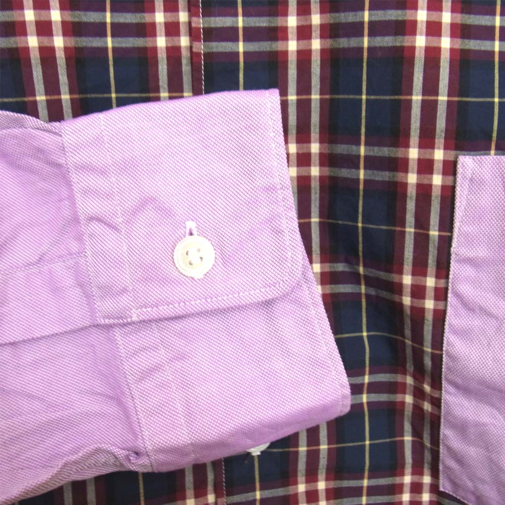 COMME des GARCONS HOMME コムデギャルソンオム HB-B050 袖 ポケット 切替 ボタンダウン チェック シャツ ピンク系 S【美品】【中古】