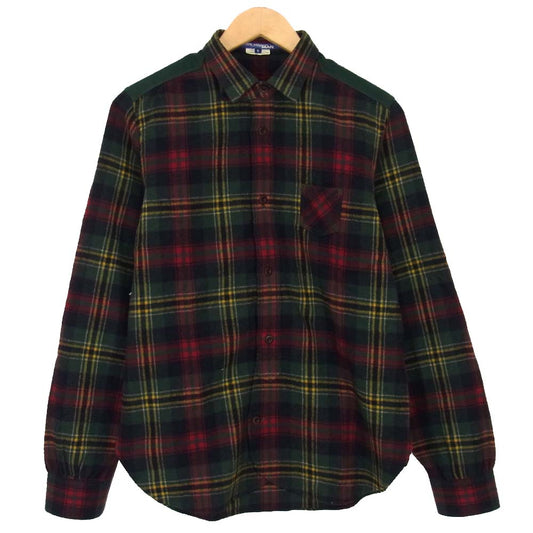 COMME des GARCONS コムデギャルソン WJ-B025 ジュンヤワタナベ JUNYA WATANABE  コーデュロイ エルボーパッチ ウールチェック シャツ グリーン系 S【美品】【中古】