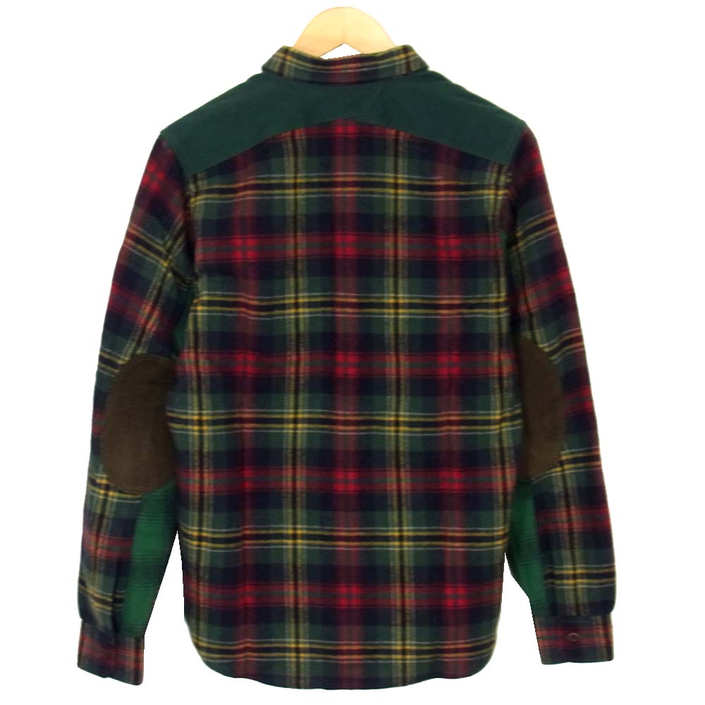 COMME des GARCONS コムデギャルソン WJ-B025 ジュンヤワタナベ JUNYA WATANABE  コーデュロイ エルボーパッチ ウールチェック シャツ グリーン系 S【美品】【中古】