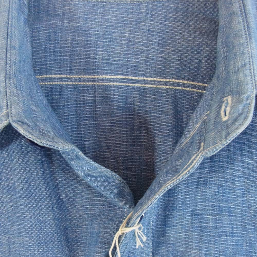 AT LAST アットラスト m-chambray シャンブレー ワークシャツ インディゴブルー系 15【美品】【中古】