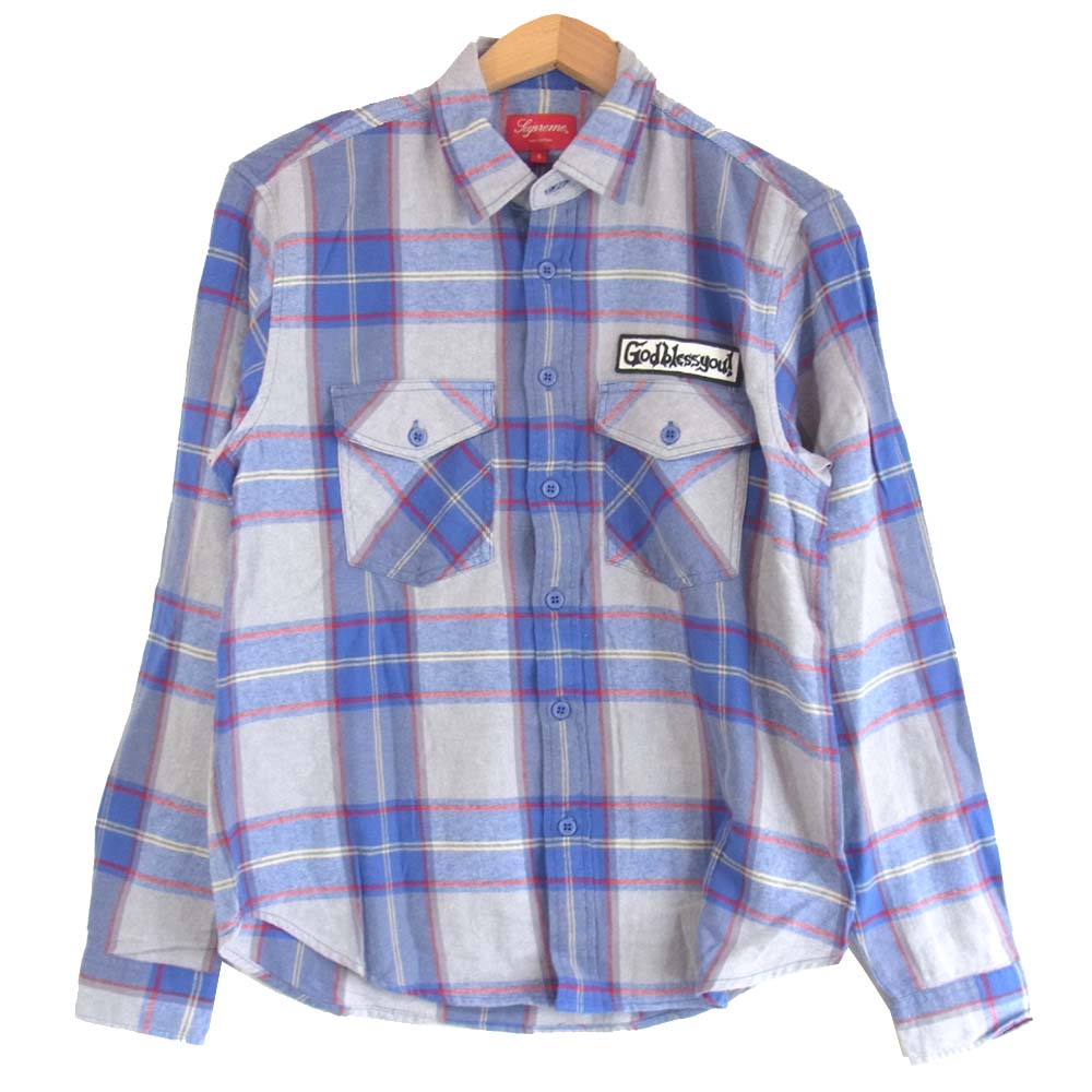 Supreme シュプリーム 17AW God Bless Plaid Flannel Shirt ゴッドブレス フランネル チェック シャツ ブルー系 S【中古】