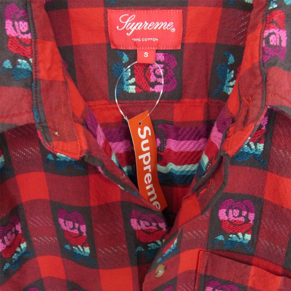 Supreme シュプリーム 19SS Rose Buffalo Plaid Shirt ローズプリント バッファロー チェックシャツ レッド系 S【美品】【中古】