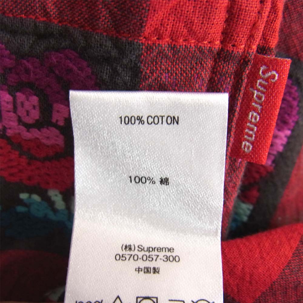 Supreme シュプリーム 19SS Rose Buffalo Plaid Shirt ローズプリント バッファロー チェックシャツ レッド系 S【美品】【中古】
