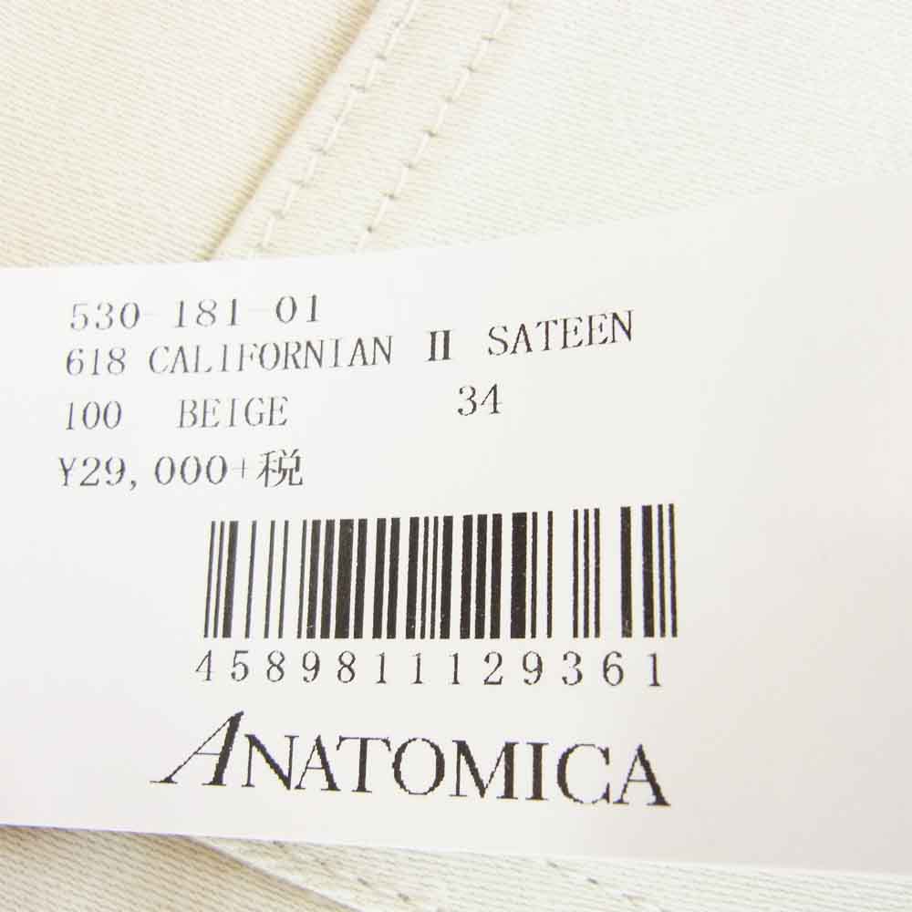 アナトミカ 618 CALIFORNIAN 2 SATEEN サテン ワーク パンツ ベージュ系 34【新古品】【未使用】【中古】