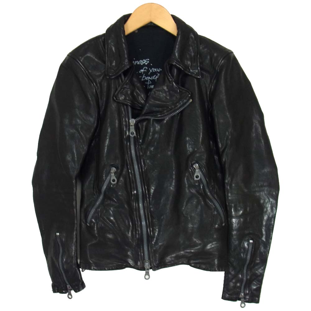 イサムカタヤマ バックラッシュ 1254-02 イタリアン ダブルショルダー 製品染め ダブルライダース ジャケット ブラック系 XS【中古】
