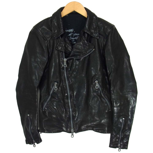 イサムカタヤマ バックラッシュ 1254-02 イタリアン ダブルショルダー 製品染め ダブルライダース ジャケット ブラック系 XS【中古】
