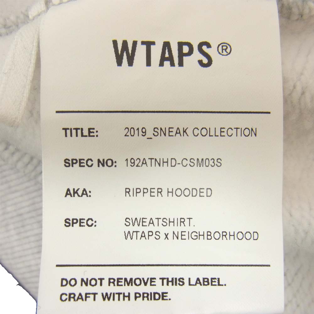 WTAPS ダブルタップス 19AW 192ATNHD-CSM03S NEIGHBORHOOD ネイバーフッド RIPPER HOODED クロスボーン プルオーバー パーカー グレー系 03【中古】