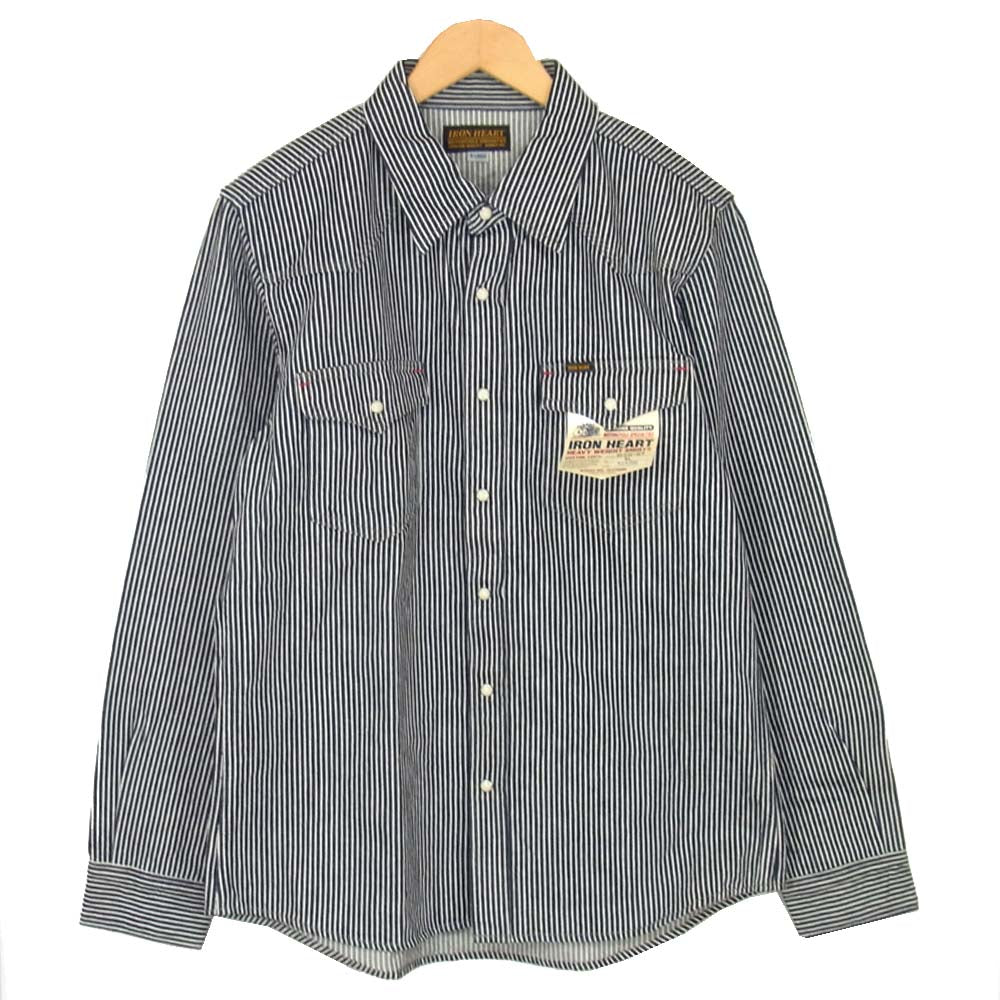 IRON HEART アイアンハート IHSH-07 12oz ヘビー ヒッコリー ウエスタン シャツ ネイビー系 XL【新古品】【未使用】【中古】