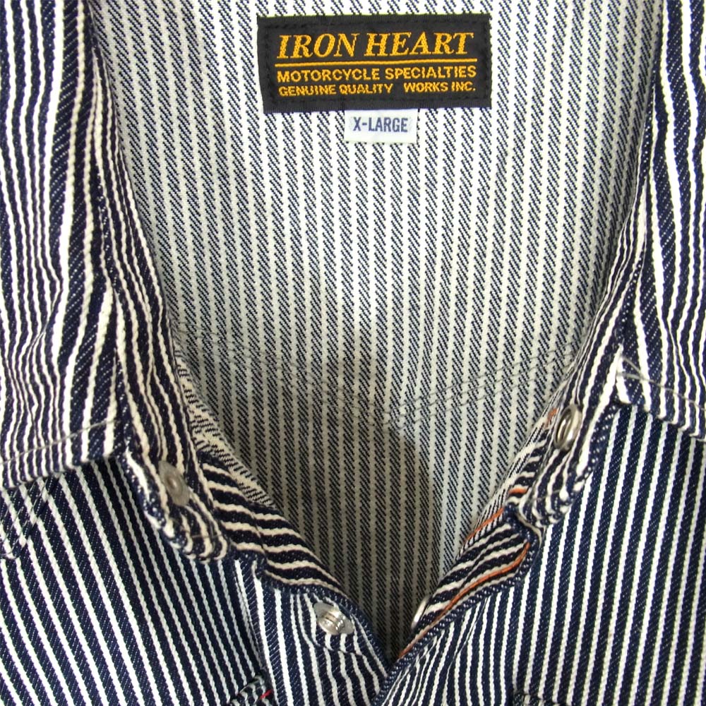 IRON HEART アイアンハート IHSH-07 12oz ヘビー ヒッコリー ウエスタン シャツ ネイビー系 XL【新古品】【未使用】【中古】