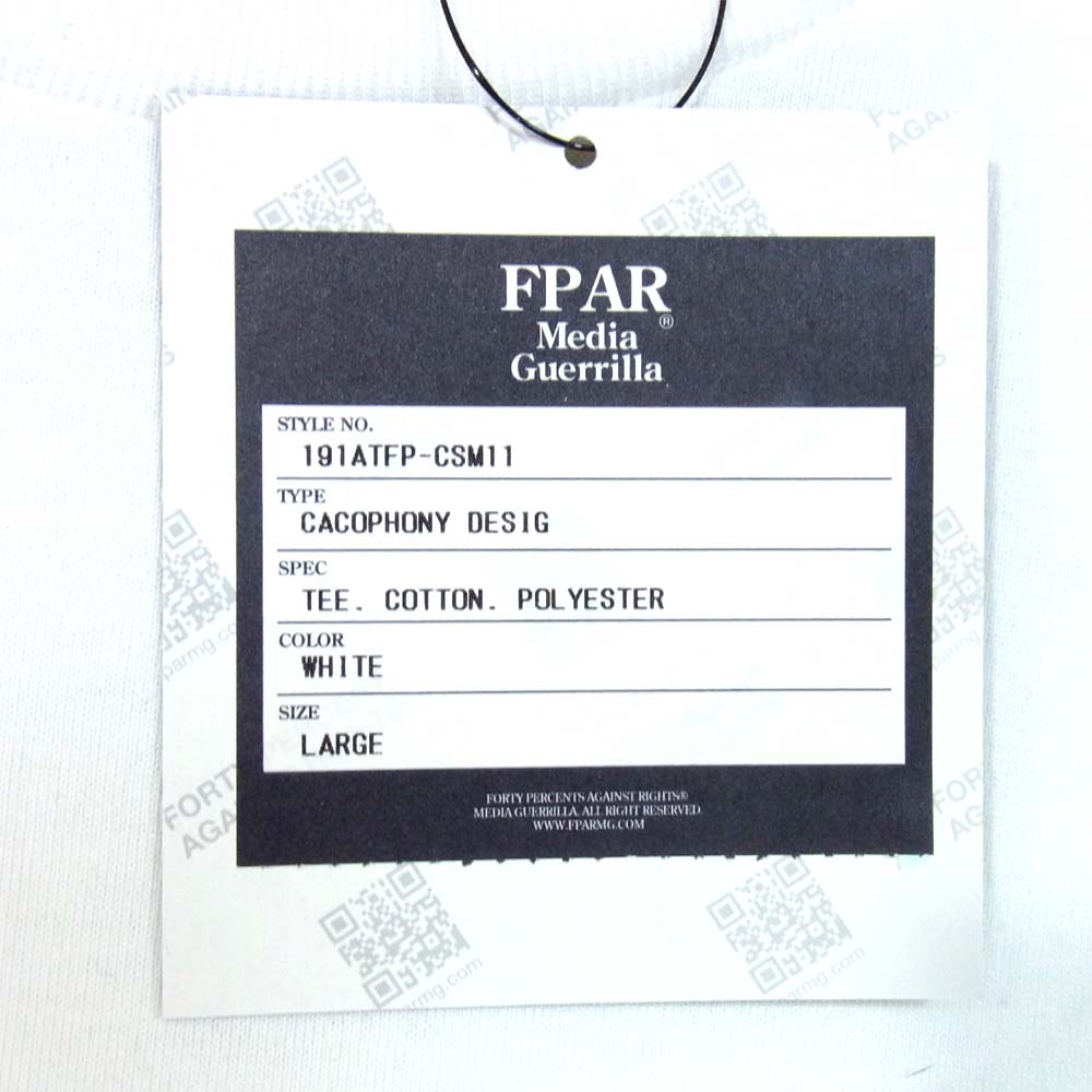 エフピーエーアール forty percents against rights 191atfp-csm11 バックプリント ポケットTシャツ ホワイト系 L【新古品】【未使用】【中古】