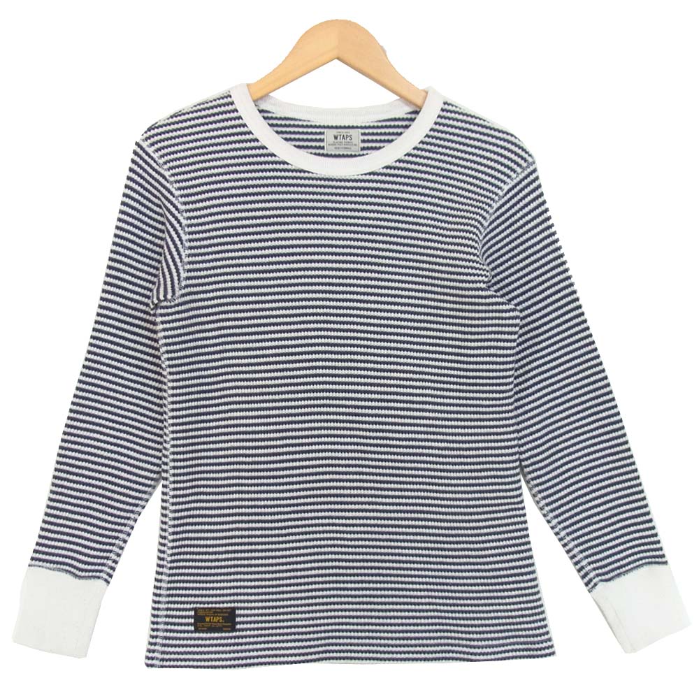 WTAPS ダブルタップス 152ATDT-CSM10 EX31 WAFFLE 02 ボーダー サーマル カットソー ホワイト×ネイビー系 S【中古】