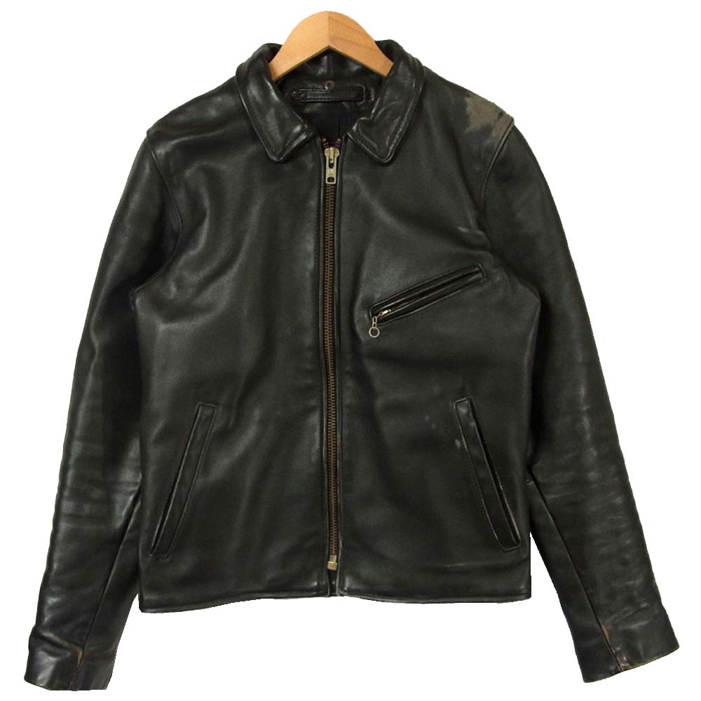 VANSON バンソン 襟付き レザー シングルライダース ジャケット アメリカ製 ブラック系 36【中古】