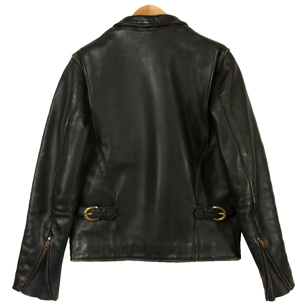 VANSON バンソン 襟付き レザー シングルライダース ジャケット アメリカ製 ブラック系 36【中古】