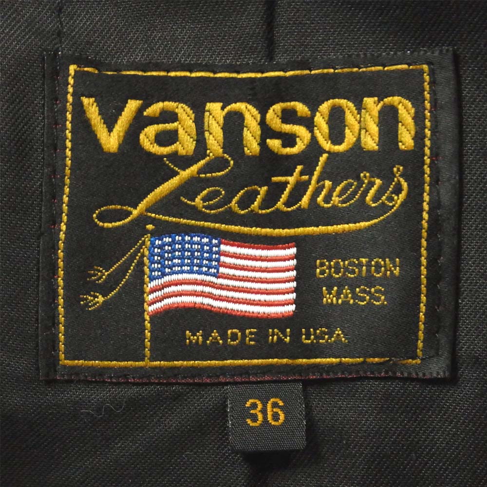 VANSON バンソン 襟付き レザー シングルライダース ジャケット アメリカ製 ブラック系 36【中古】