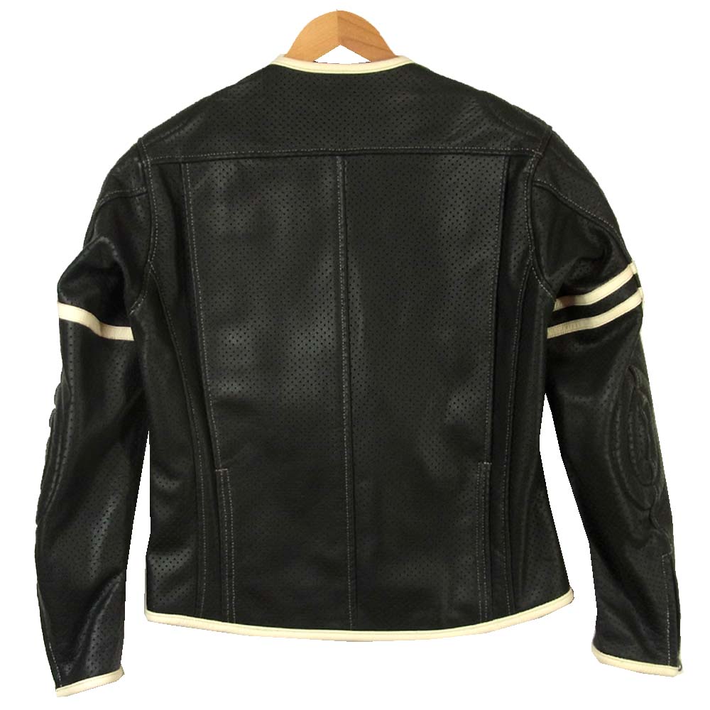KADOYA カドヤ K’S LEATHER 背面プロテクター入り パンチングレザー ノーカラー シングルライダース ジャケット ブラック系 L【美品】【中古】