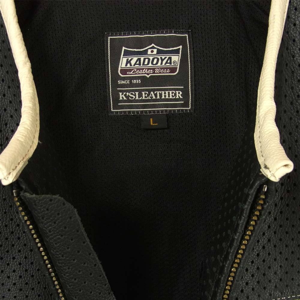 KADOYA カドヤ K’S LEATHER 背面プロテクター入り パンチングレザー ノーカラー シングルライダース ジャケット ブラック系 L【美品】【中古】