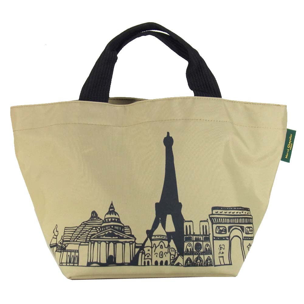 Herve Chapelier エルベ・シャプリエ 1027NSP パリ限定 エッフェル塔プリント 舟型トートM ペルル ベージュ系【極上美品】【中古】
