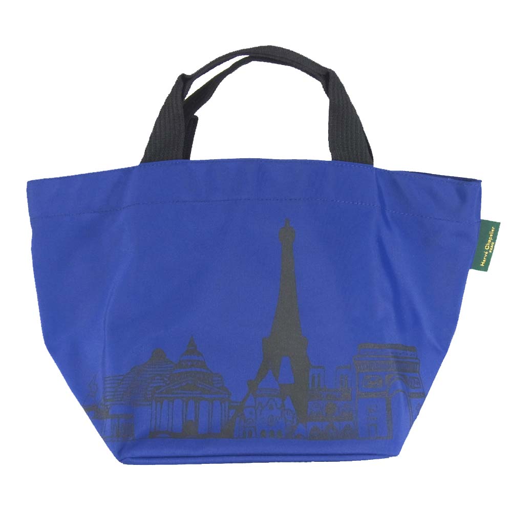 Herve Chapelier エルベ・シャプリエ 1027NSP パリ限定 エッフェル塔プリント 舟型トートM アンディゴ ネイビー系【極上美品】【中古】