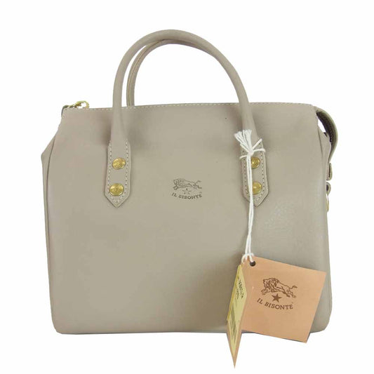 IL BISONTE イルビゾンテ A2613 レザー 2way ショルダー ボストン バッグ ベージュ系【新古品】【未使用】【中古】
