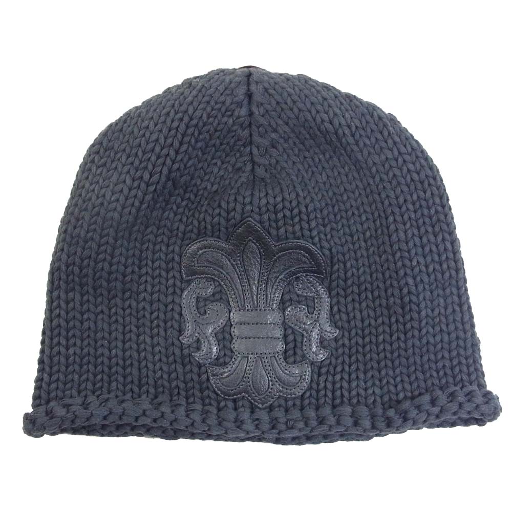 CHROME HEARTS クロムハーツ（原本無） BSフレア レザー パッチ ニットキャップ ビーニー ブラック系 表記無し【中古】