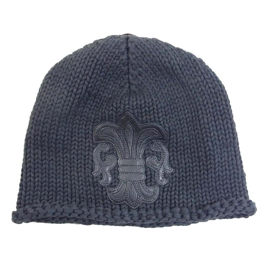 CHROME HEARTS クロムハーツ（原本無） BSフレア レザー パッチ ニットキャップ ビーニー ブラック系 表記無し【中古】