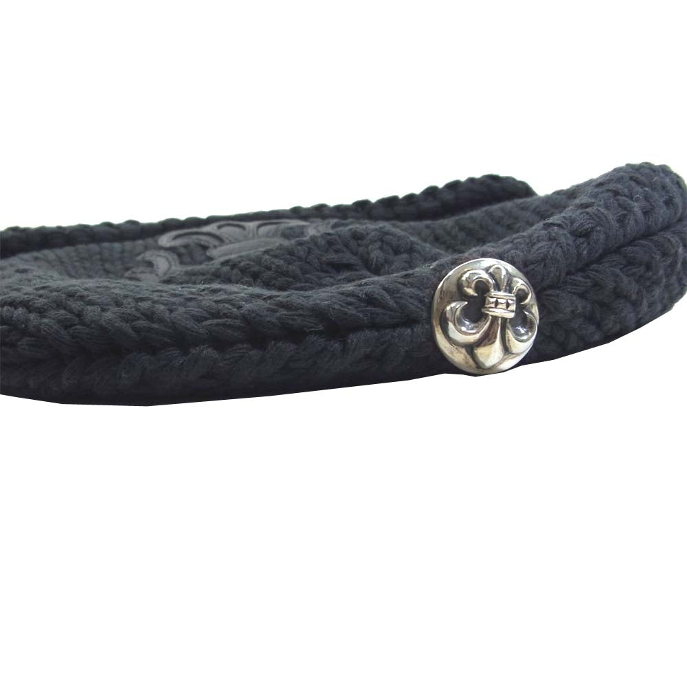 CHROME HEARTS クロムハーツ（原本無） BSフレア レザー パッチ ニットキャップ ビーニー ブラック系 表記無し【中古】