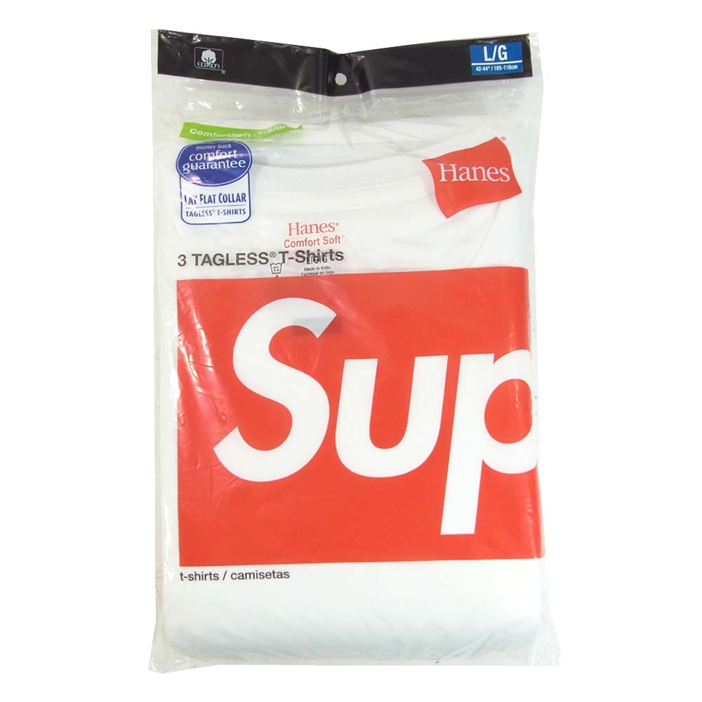 Supreme シュプリーム × ヘインズ Hanes Tagless Tees 3Pack パック Tシャツ ホワイト系 L【新古品】【未使用】【中古】
