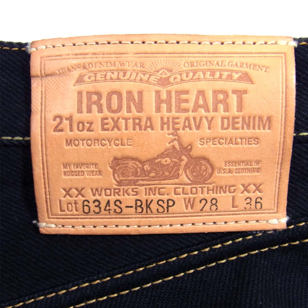 IRON HEART アイアンハート 634S-BKSP 21oz レザーポケット ヘビーオンス ブラック デニム ブラック系 28【中古】