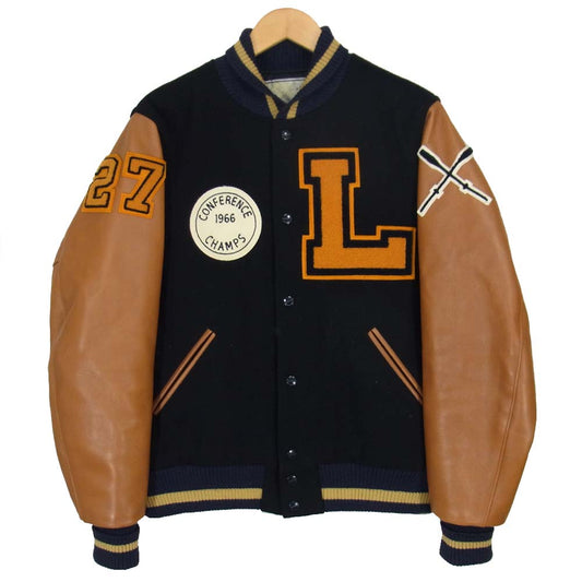 The REAL McCOY'S ザリアルマッコイズ SPORTS VARSITY JACKET  ROWING 袖レザー スタジャン ジャケット ブラック系【美品】【中古】