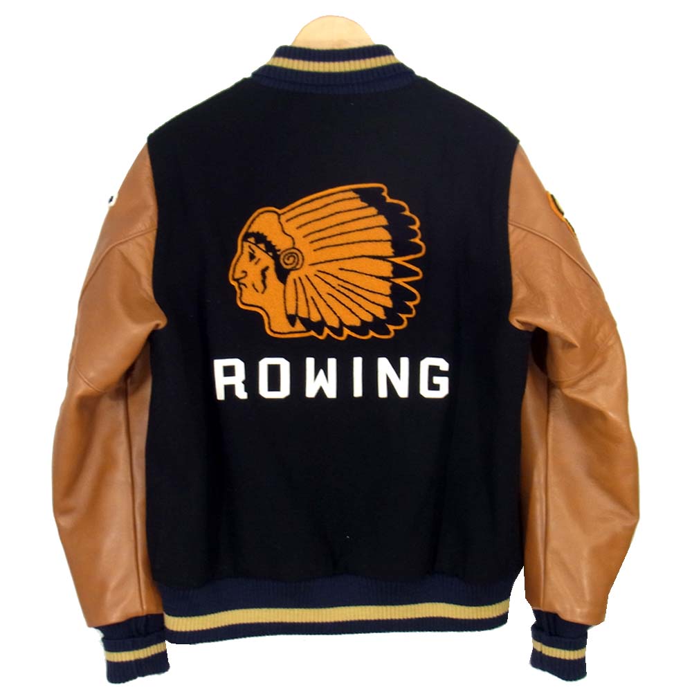 The REAL McCOY'S ザリアルマッコイズ SPORTS VARSITY JACKET  ROWING 袖レザー スタジャン ジャケット ブラック系【美品】【中古】