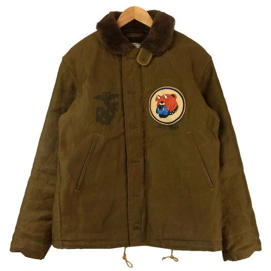 FREEWHEELERS フリーホイーラーズ 1931021 N-1 デッキジャケット USMC VMF 111 DEVIL DOGS ミリタリージャケット カーキ系 42【美品】【中古】