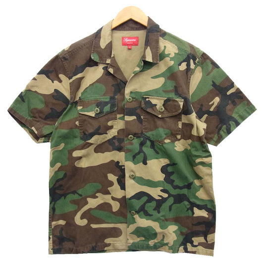 Supreme シュプリーム 13SS 110881 Military Nam Shirt ミリタリー 半袖 コットン シャツ カーキ系 モスグリーン系 M【中古】