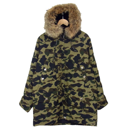 A BATHING APE アベイシングエイプ 1st カモ N-3B ファー ジャケット カーキ系 M【中古】