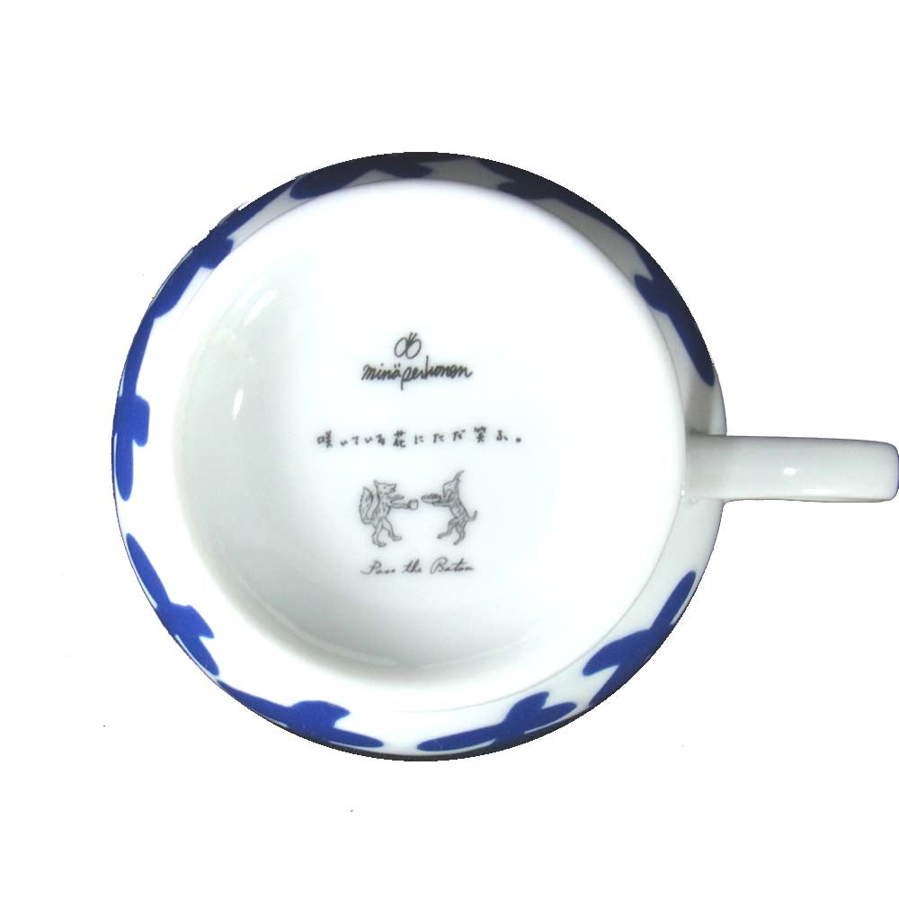 mina perhonen ミナペルホネン PASS THE BATON パスザバトン モーニングカップ 4客 セット ブルー系【新古品】【未使用】【中古】
