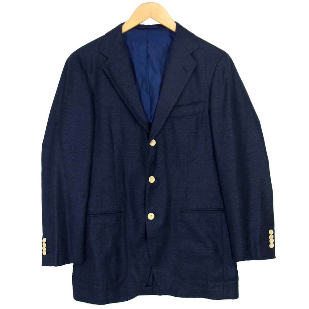 リングヂャケット シルク混ウール 3つボタン 段返り サイドベンツ ジャケット ネイビー系 48【中古】