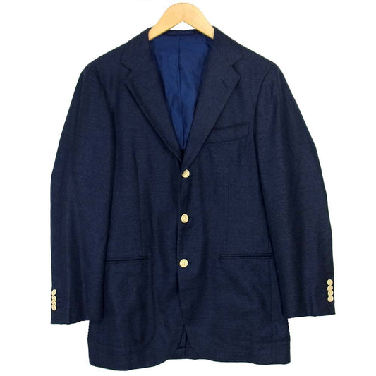 リングヂャケット シルク混ウール 3つボタン 段返り サイドベンツ ジャケット ネイビー系 48【中古】
