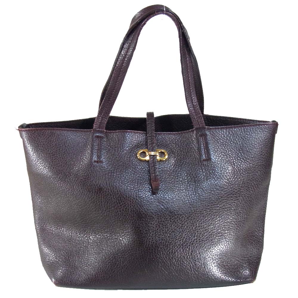 Salvatore Ferragamo サルヴァトーレフェラガモ FJ-21 C391 ガンチーニ レザー ハンドバッグ ダークブラウン系【中古】