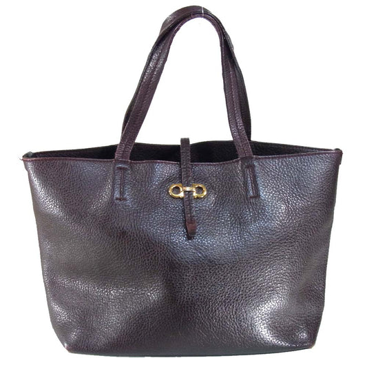 Salvatore Ferragamo サルヴァトーレフェラガモ FJ-21 C391 ガンチーニ レザー ハンドバッグ ダークブラウン系【中古】