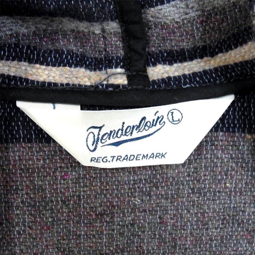 TENDERLOIN テンダーロイン T-BLANKET PARKA ブランケット パーカー ボーダー フード ジャケット チャコール系 L【中古】