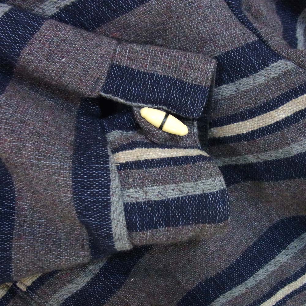 TENDERLOIN テンダーロイン T-BLANKET PARKA ブランケット パーカー ボーダー フード ジャケット チャコール系 L【中古】