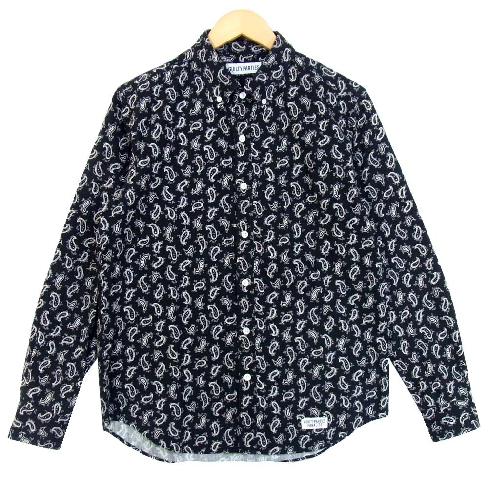 WACKO MARIA ワコマリア ペイズリー柄 ボタンダウン シャツ ブラック系 L【美品】【中古】